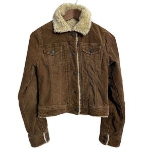Abercrombie & Fitch corduroy trucker jacket women's small brown beige sherpa VTG